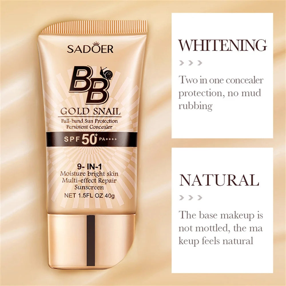 SADOER Golden Snail Sunscreen Hydrating Isolating BB Cream Sunscreen Protects Skin Whitening Sunscreen Cosmetics Skin Care
