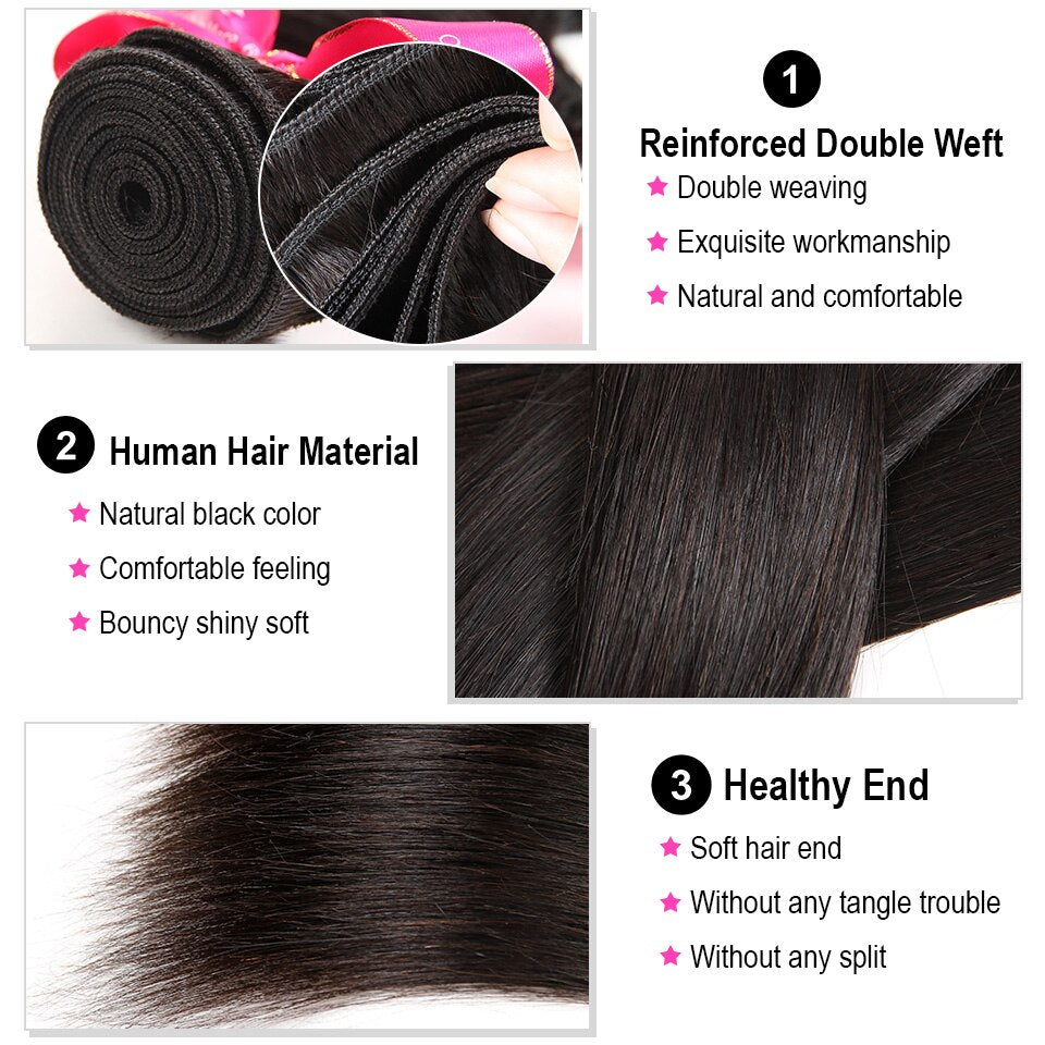 Alipearl Human Hair Bundles with 4X4 Lace Closure Peruvian Straight Hair 3 Bundles with Closure Remy Ali Pearl Hair Extension