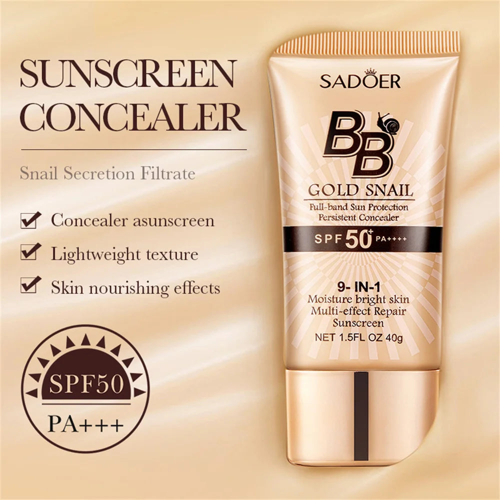 SADOER Golden Snail Sunscreen Hydrating Isolating BB Cream Sunscreen Protects Skin Whitening Sunscreen Cosmetics Skin Care