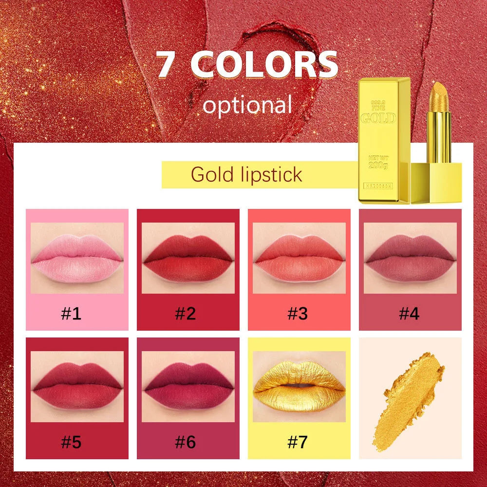 Gold Color Lipstick Makeup Lipstick Velvet Matte Gloss Lip Red Lipstick Nude Women Long Lasting Waterproof Beauty Cosmetic Tool