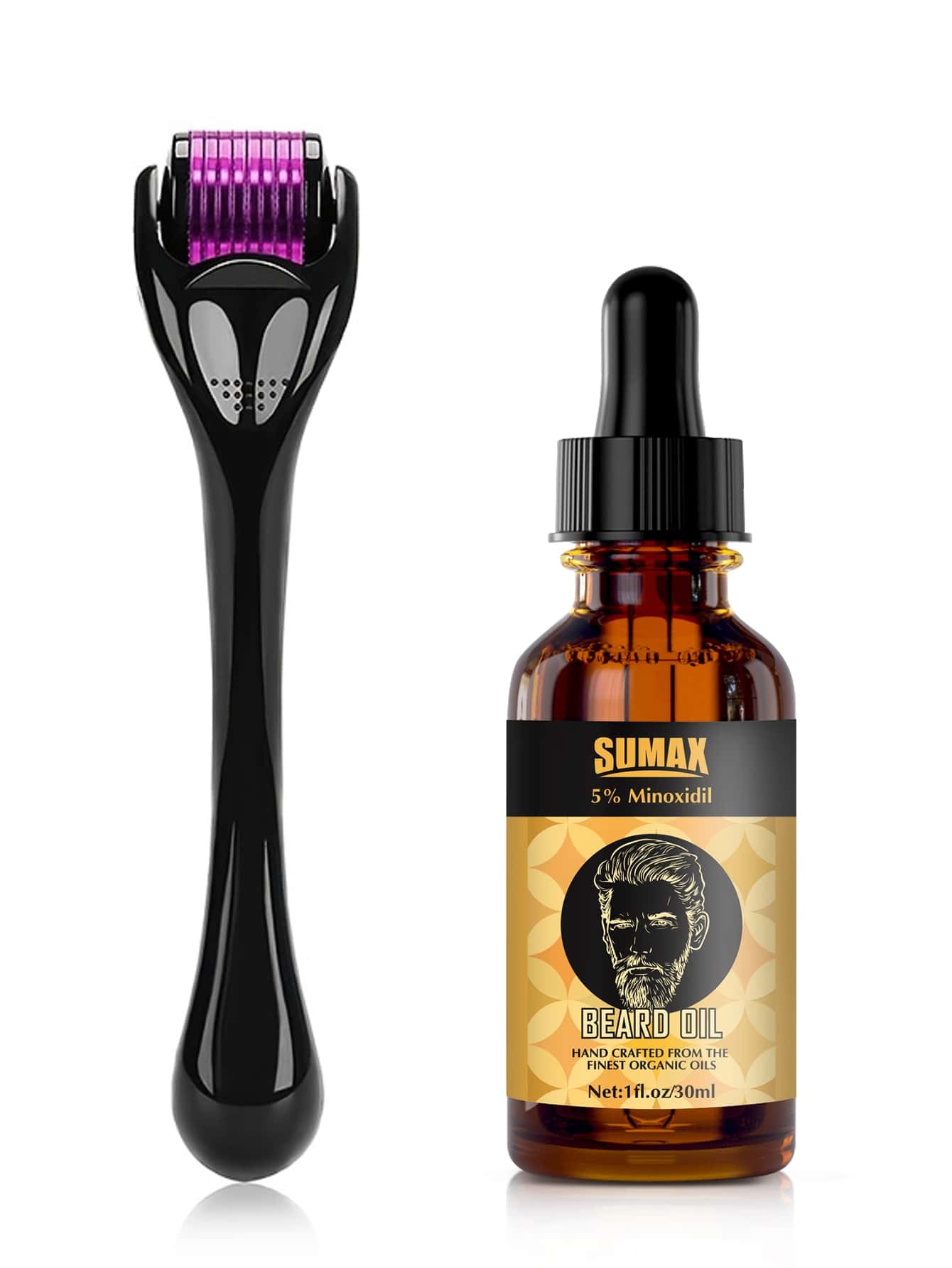 Professional Beard Care Kit with 5% Minoxidil and Smoothing Oil - Achieve a Smooth, Shiny Beard with Derma Roller and Professional Care