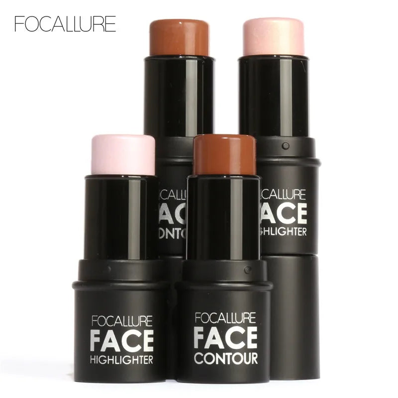 Focallure 4 Colors Highlighter Stick Silky Texture Face Contour Stick Natural Illuminate Makeup Bronzer Highlight Shaded Bar - Fesco