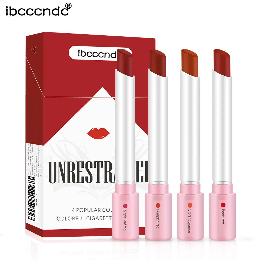 4Pcs/Set Waterproof Lipstick Sexy Cigarette Lips Stick Matte Velvet Lipsticks Lips Makeup Cosmetics Long Lasting Lipsticks Kit